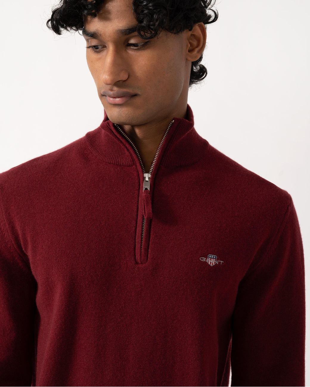 Gant Red Superfine Lambswool Half Zip Sweater for men