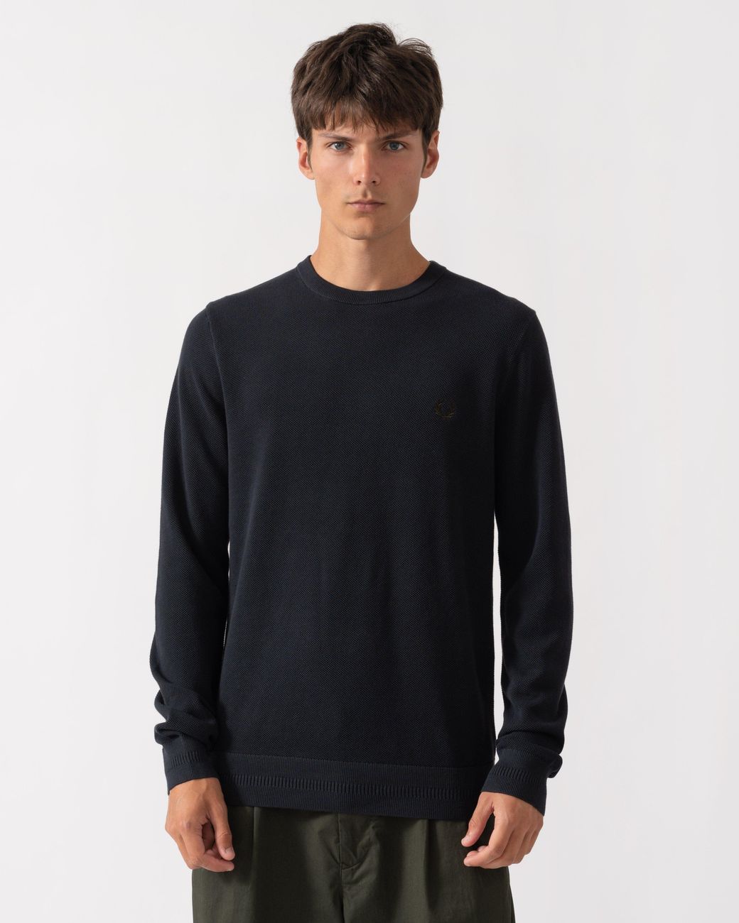 Fred Perry Black Pique Stitch Jumper for men