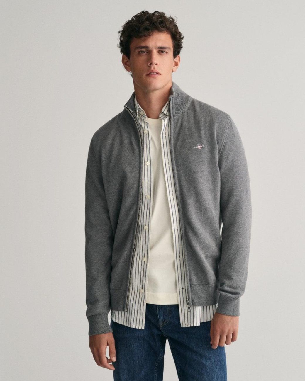 Gant Gray Casual Cotton Zip Cardigan for men