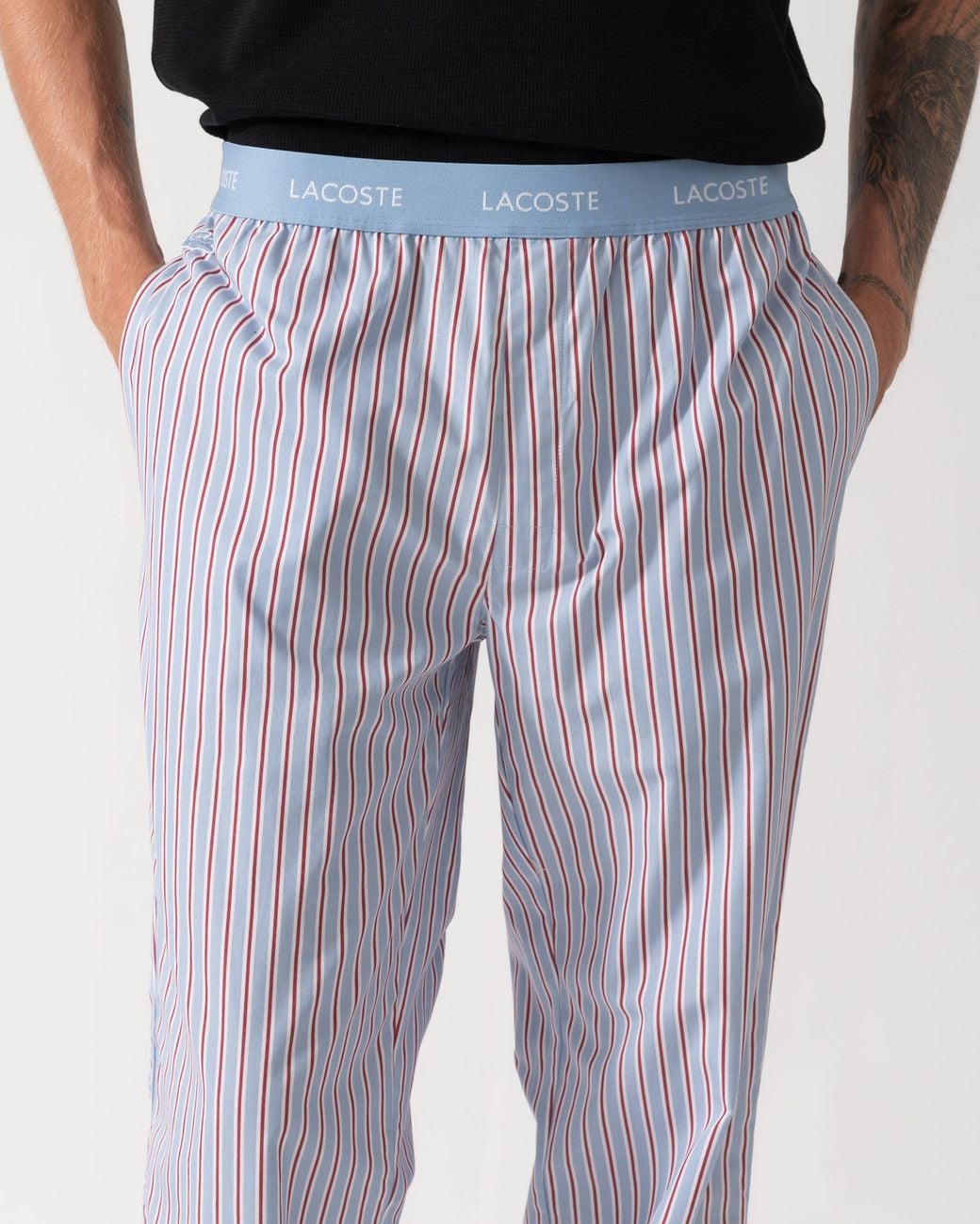 Lacoste Gray Striped Poplin Loungeware Pyjama Pants for men