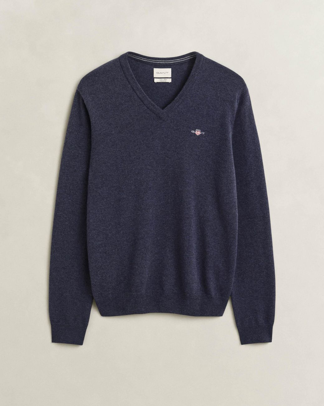 Gant Blue Superfine Lambswool V-Neck Sweater for men