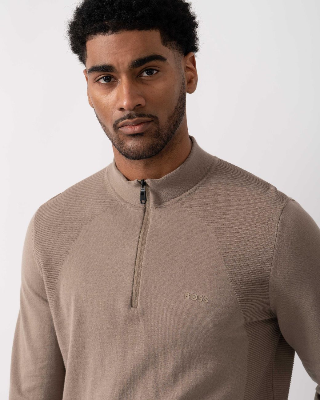 Boss Brown Momentum-Lite 1/4 Zip Funnel Neck Jumper for men