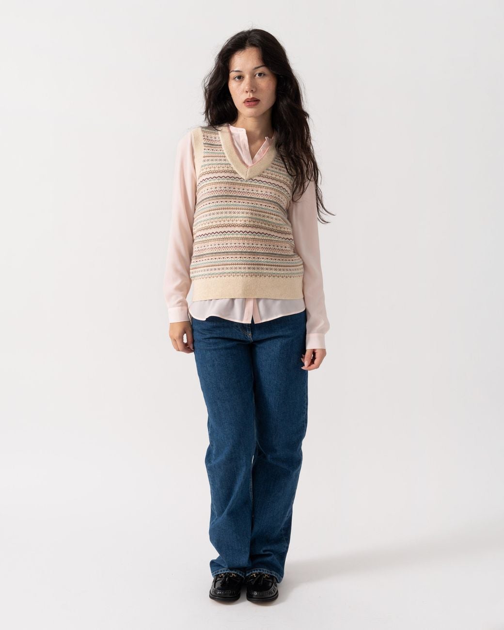 Joules Natural Fairisle V-Neck Knit Tank Top