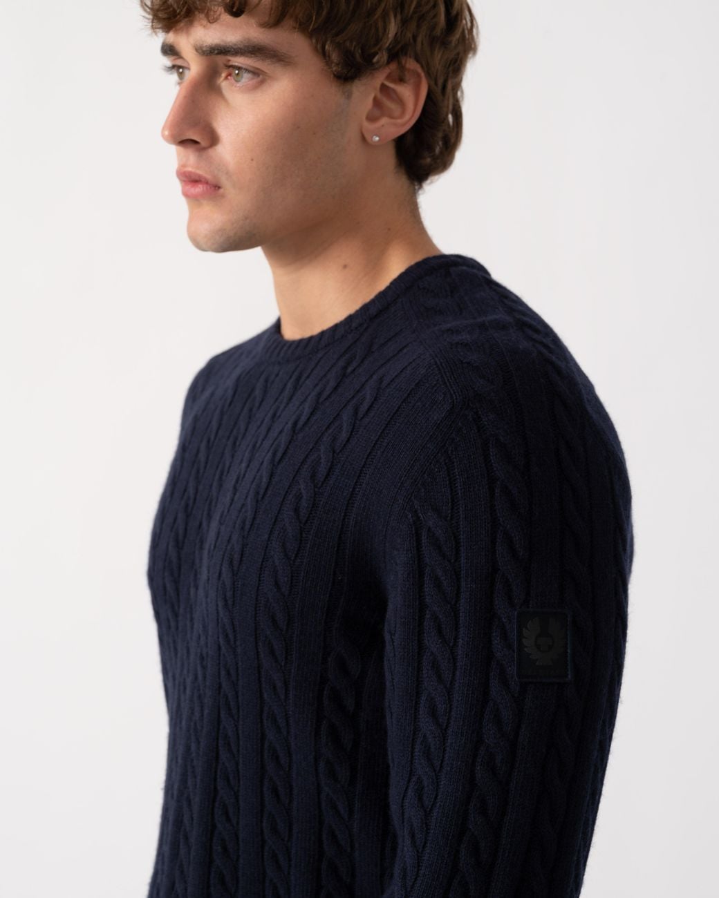 Belstaff Blue Westport Crew Neck Cable Knit Jumper for men