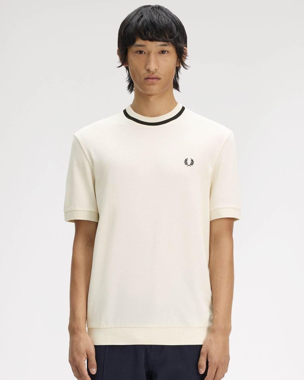 Fred Perry White Crew Neck Pique T-Shirt for men