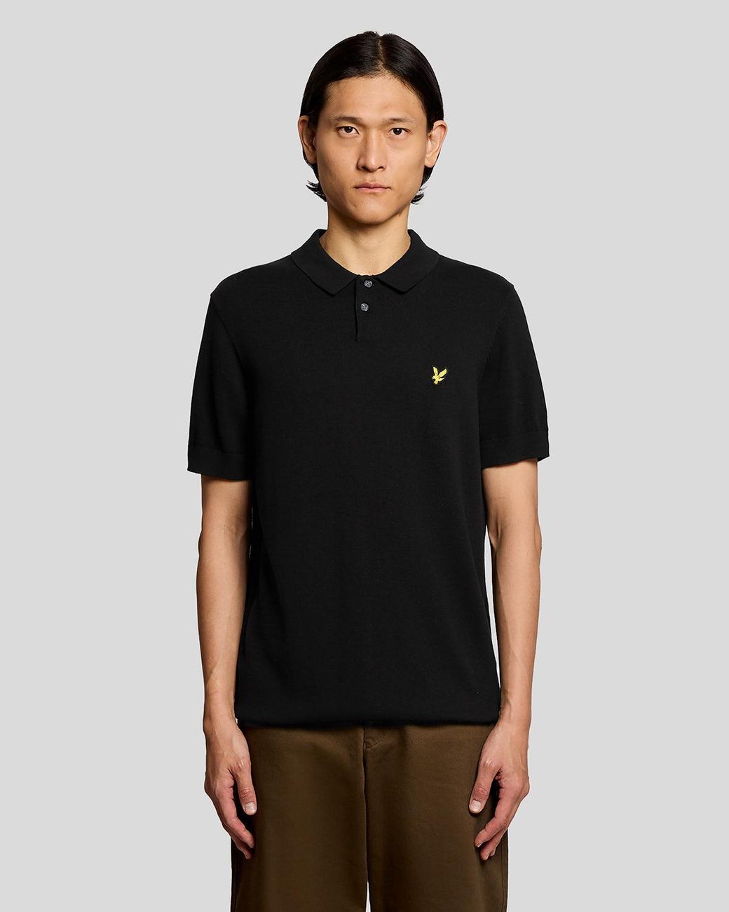 Lyle & Scott Black Cotton Knitted Polo Shirt for men