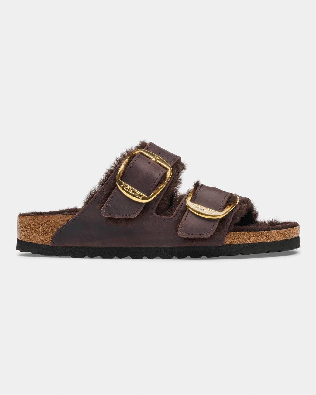 Birkenstock Brown Arizona Big Buckle Shearling Oiled Leather Sandals