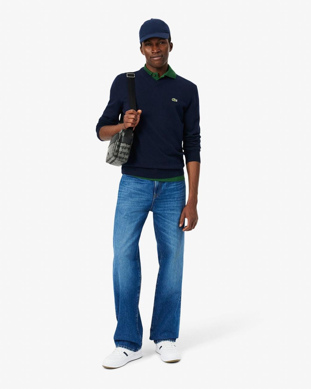 Lacoste Blue Monochrome Jersey V Neck Sweater for men