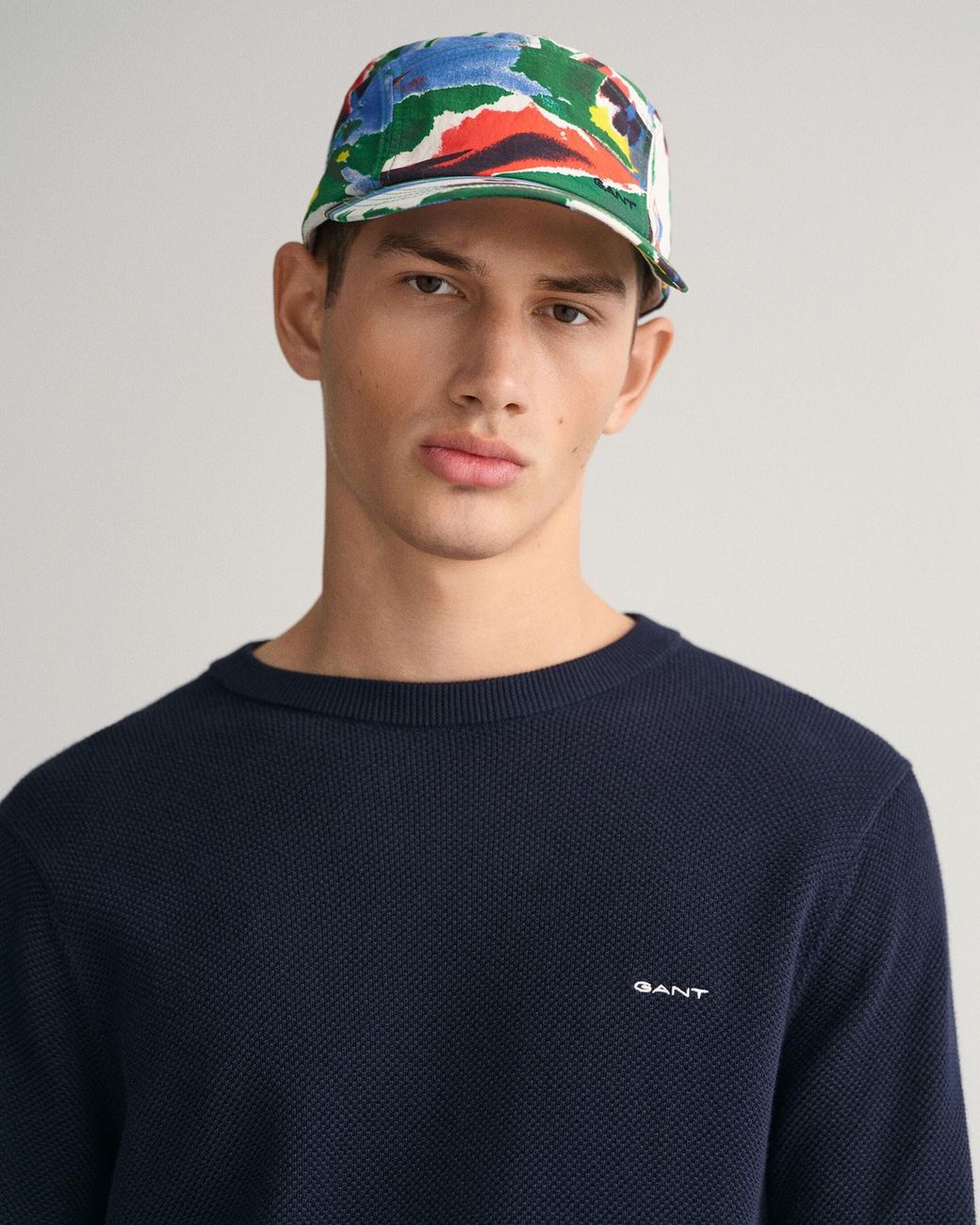 Gant Blue Cotton Pique Crew Neck Jumper for men