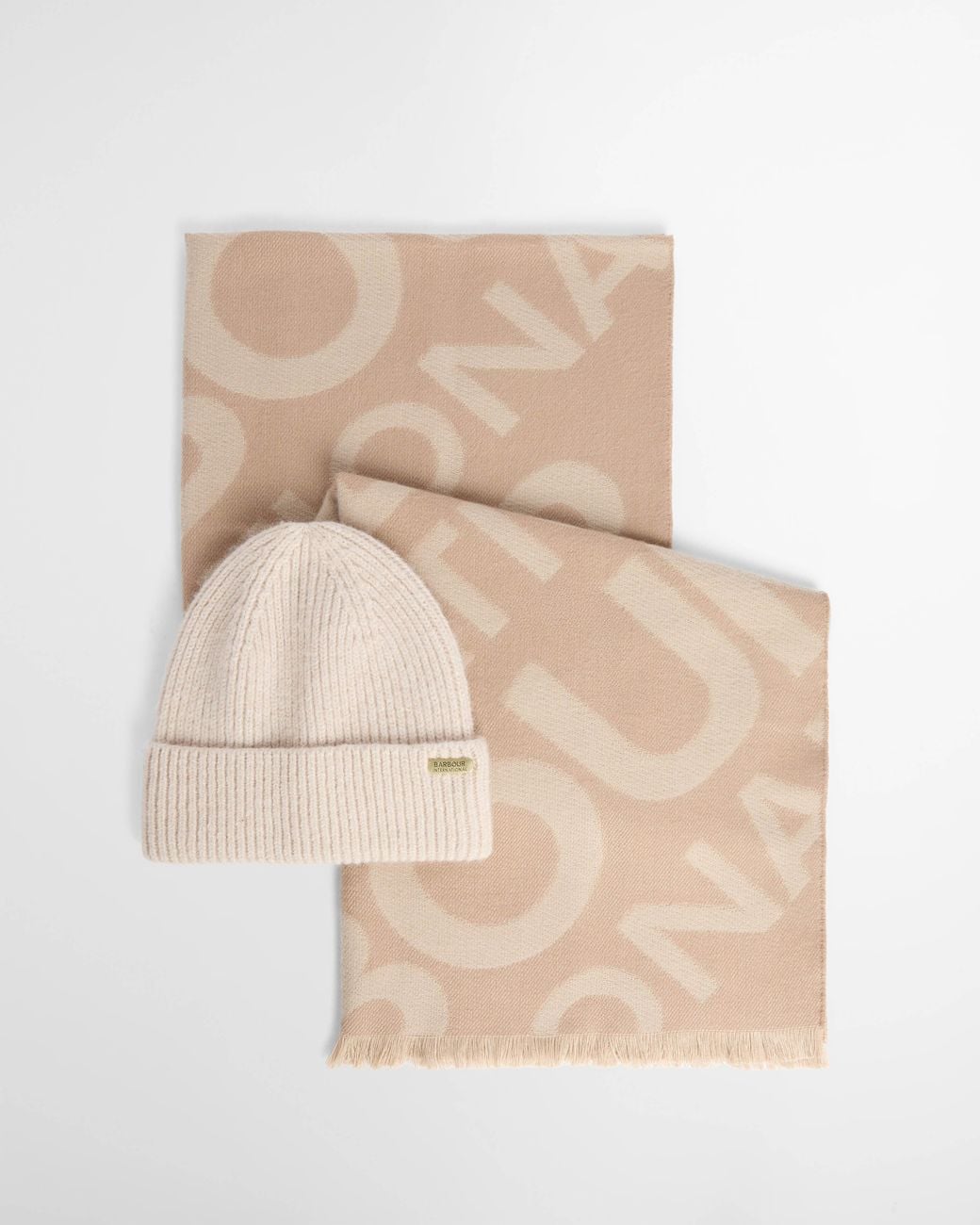 Barbour Natural Pendle Beanie & Kenna Scarf Gift Set
