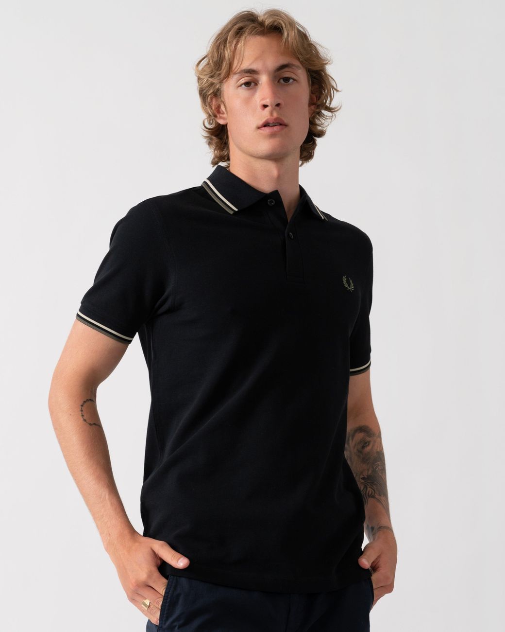 Fred Perry Black Twin Tipped Signature Polo Shirt for men