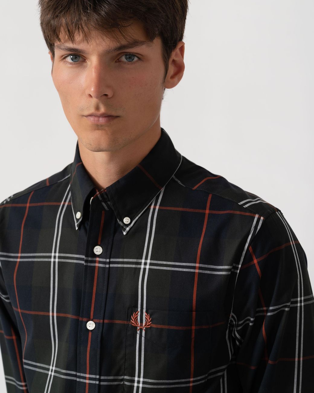 Fred Perry Black Poplin Tartan Shirt for men