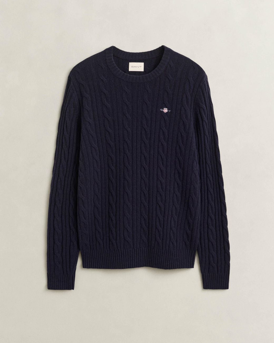 Gant Blue Lambswool Cable Crew Neck Sweater for men