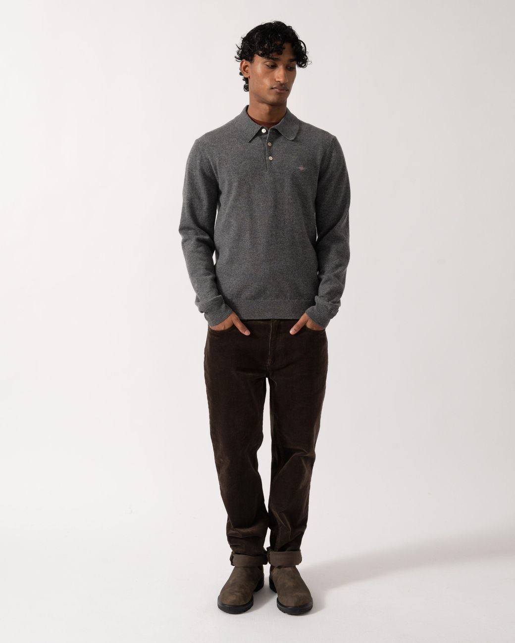 Gant Gray Superfine Lambswool Long Sleeve Polo for men