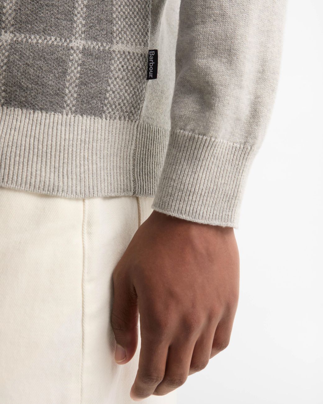 Barbour White Mineral Tartan Crew Neck Sweater for men