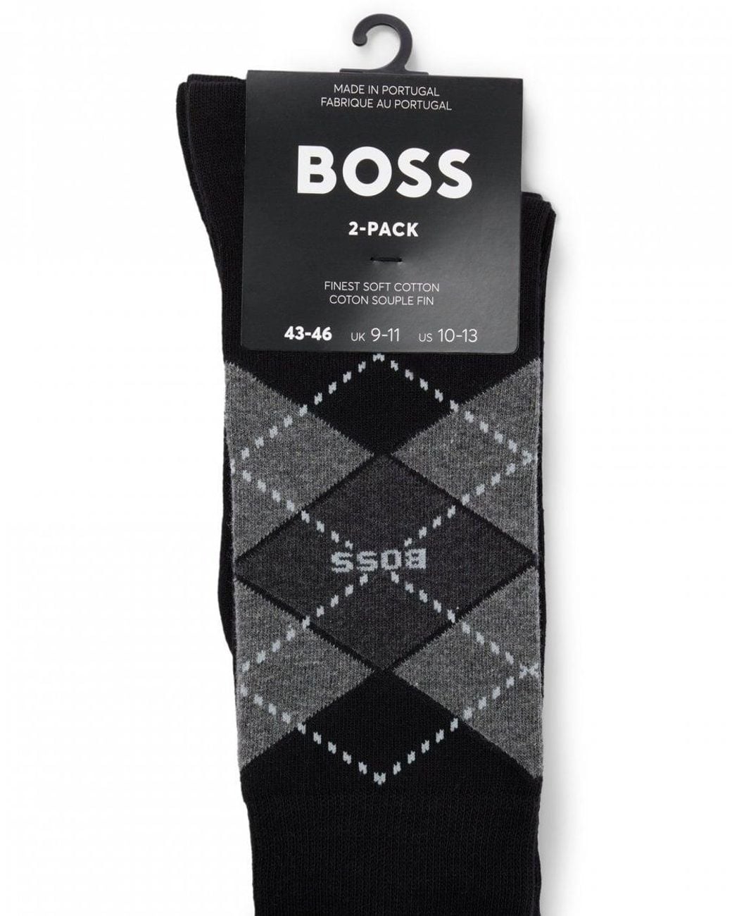 Boss Black 2 Pack Combed Cotton Argyle Socks for men
