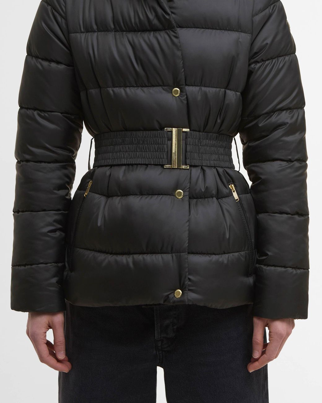 Barbour Black Short Track Line Puffer Jacket