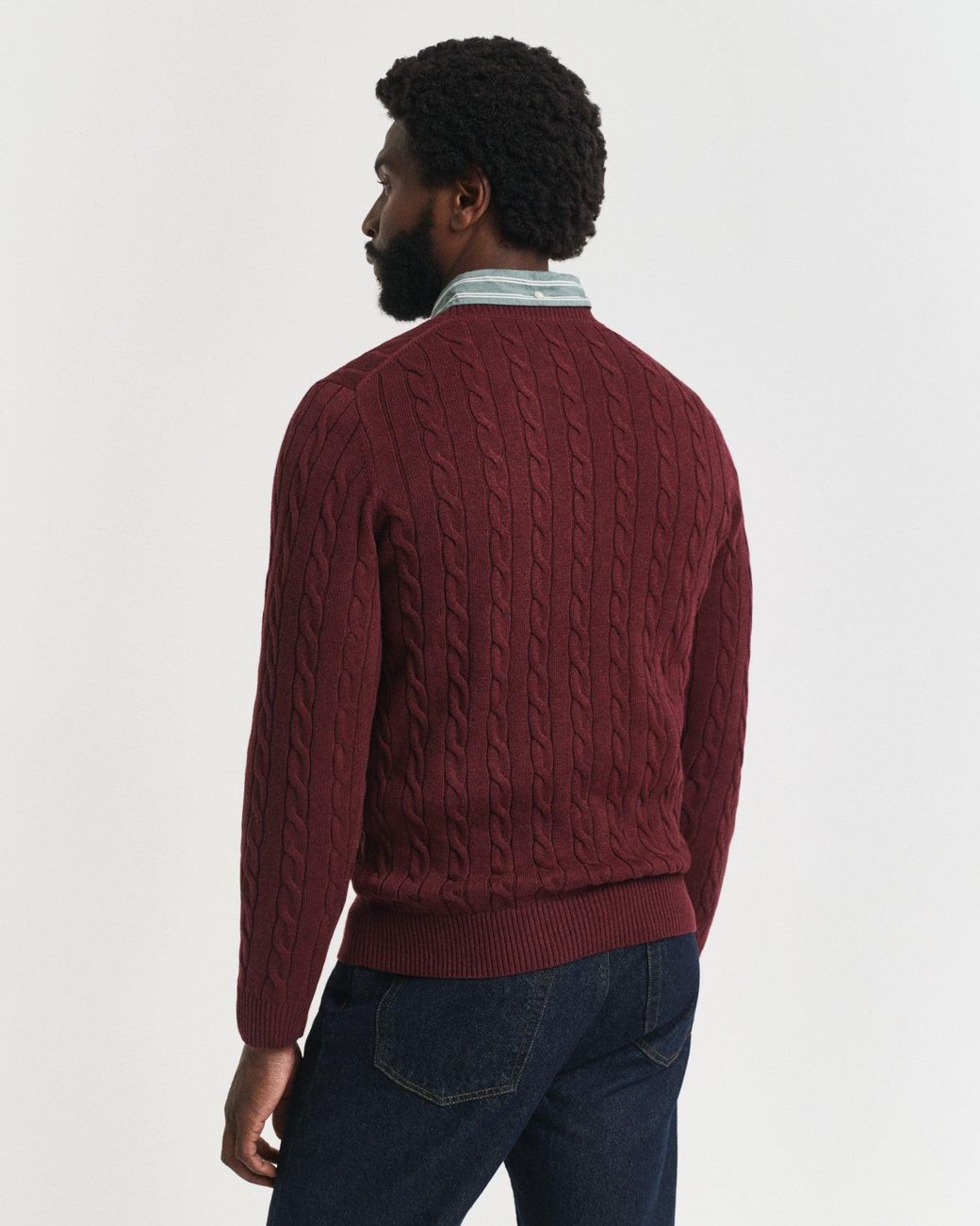 Gant Red Cotton Cable Knit Crew Neck Jumper for men
