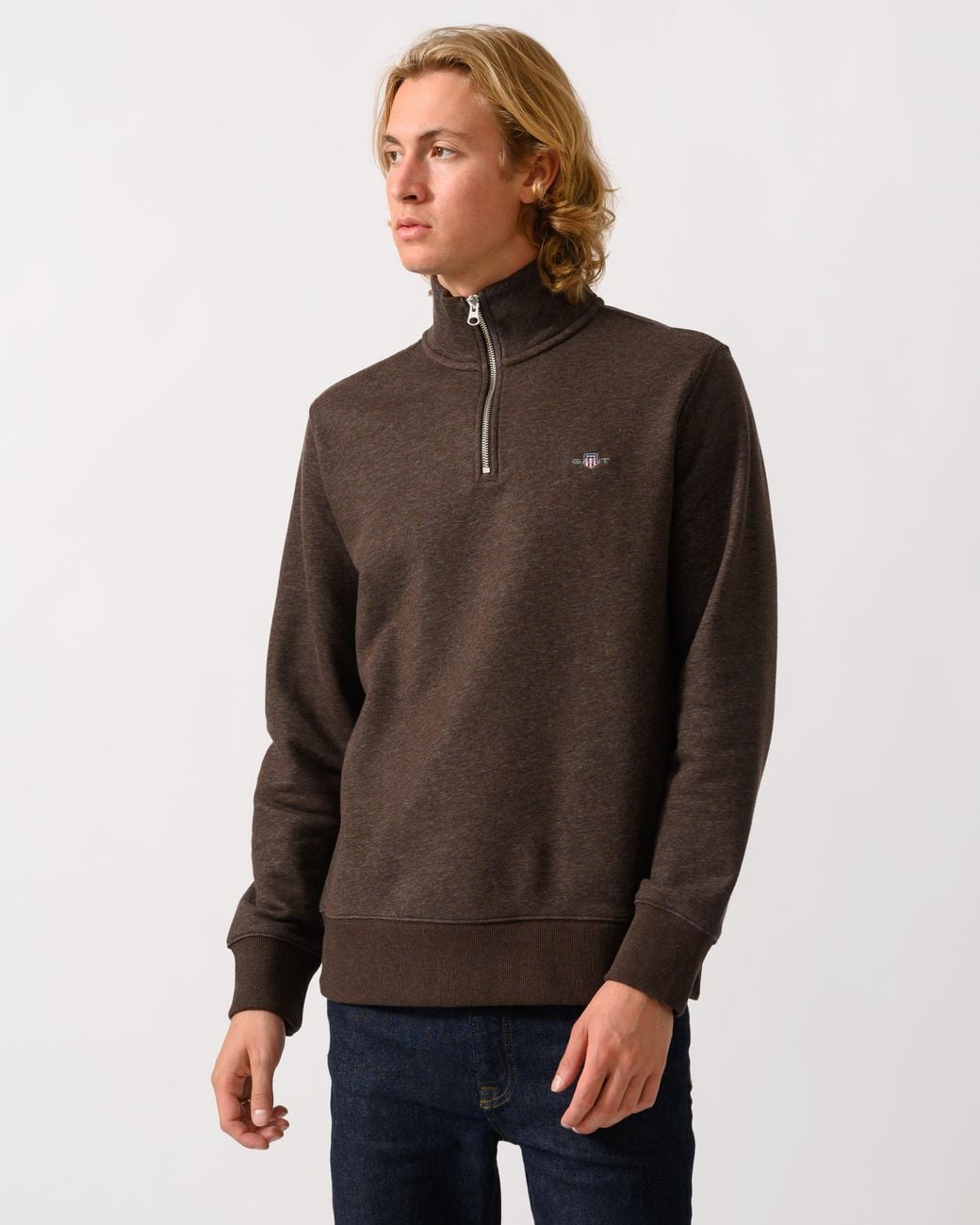 Gant Brown Regular Fit Shield Logo Half Zip Sweatshirt for men