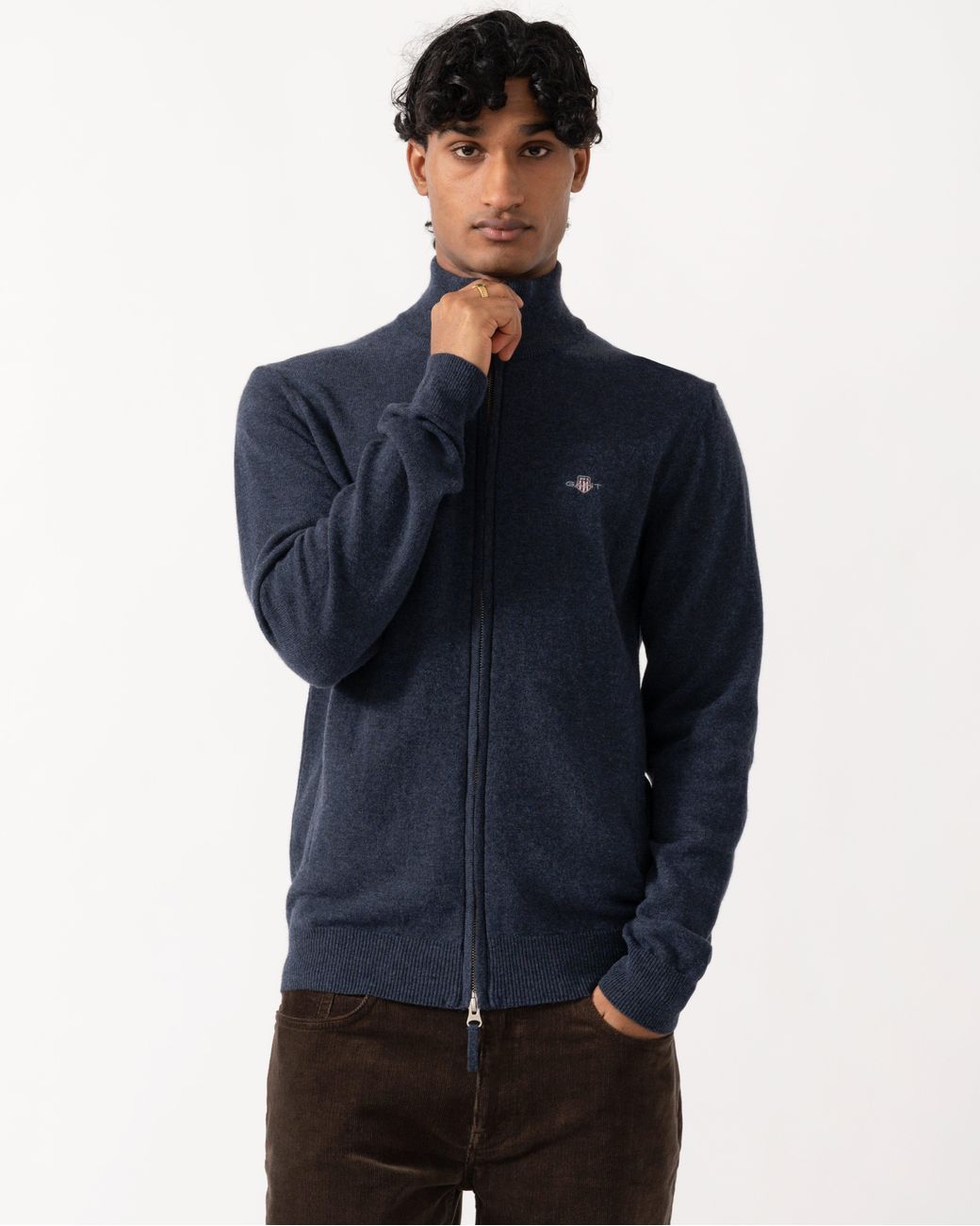 Gant Blue Superfine Lambswool Full Zip Sweater for men