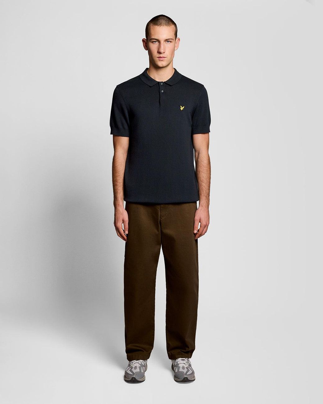 Lyle & Scott Black Cotton Knitted Polo Shirt for men
