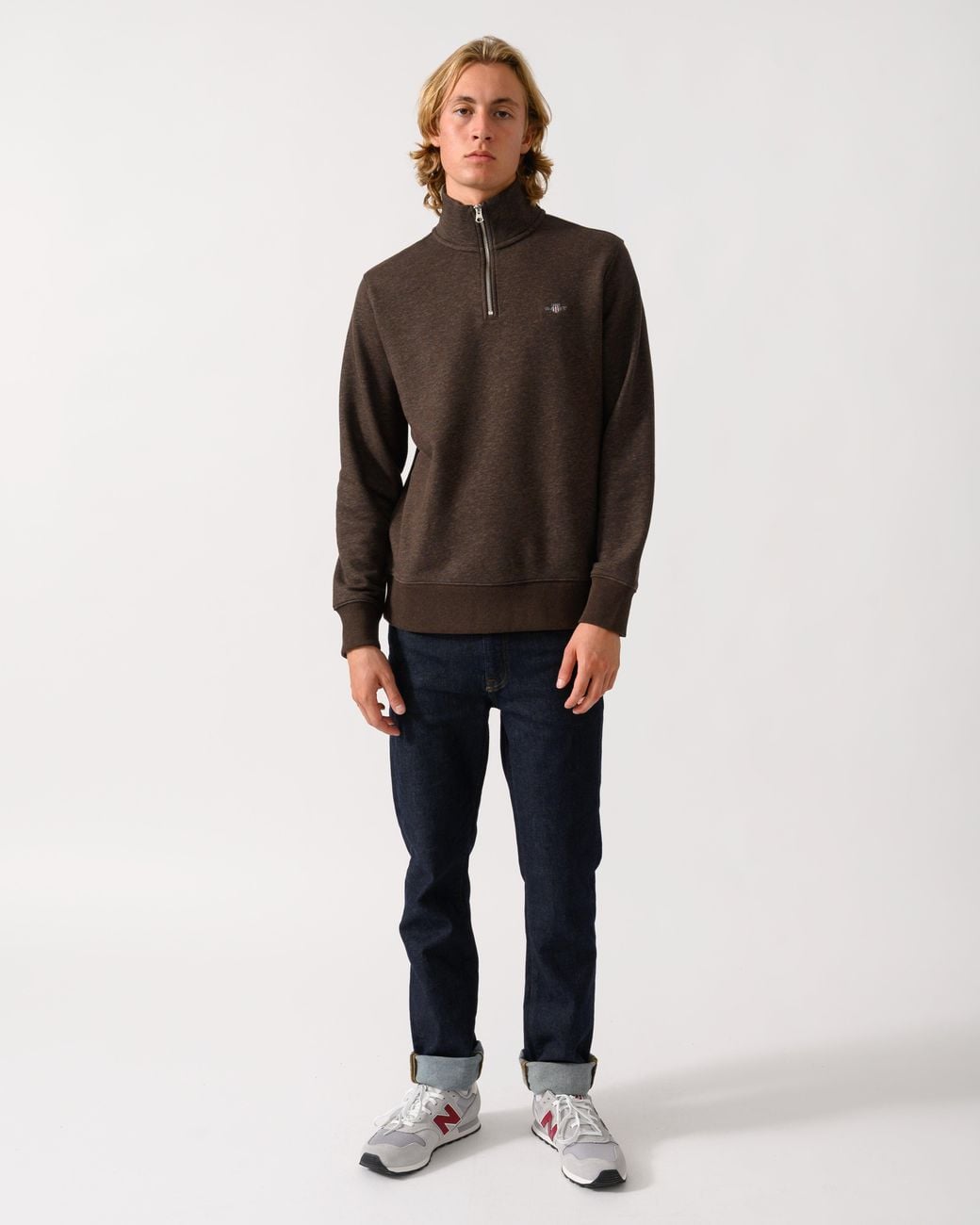Gant Brown Regular Fit Shield Logo Half Zip Sweatshirt for men