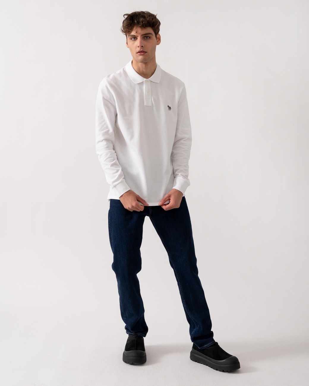 Paul Smith Gray Ps Regular Fit Long Sleeve Classic Zebra Polo for men