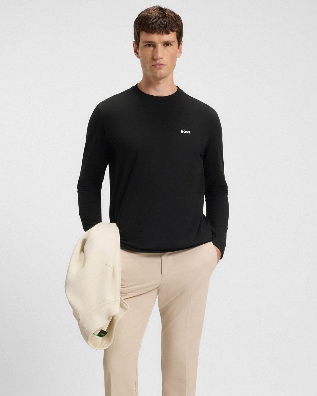 Boss Black Tee Stretch-Cotton T-Shirt With Contrast Logo for men