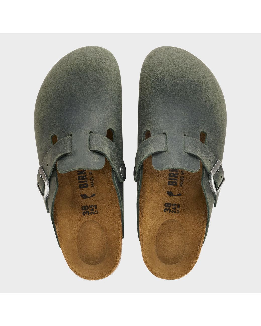 Birkenstock Green Boston Oiled Nubuck Leather Clogs