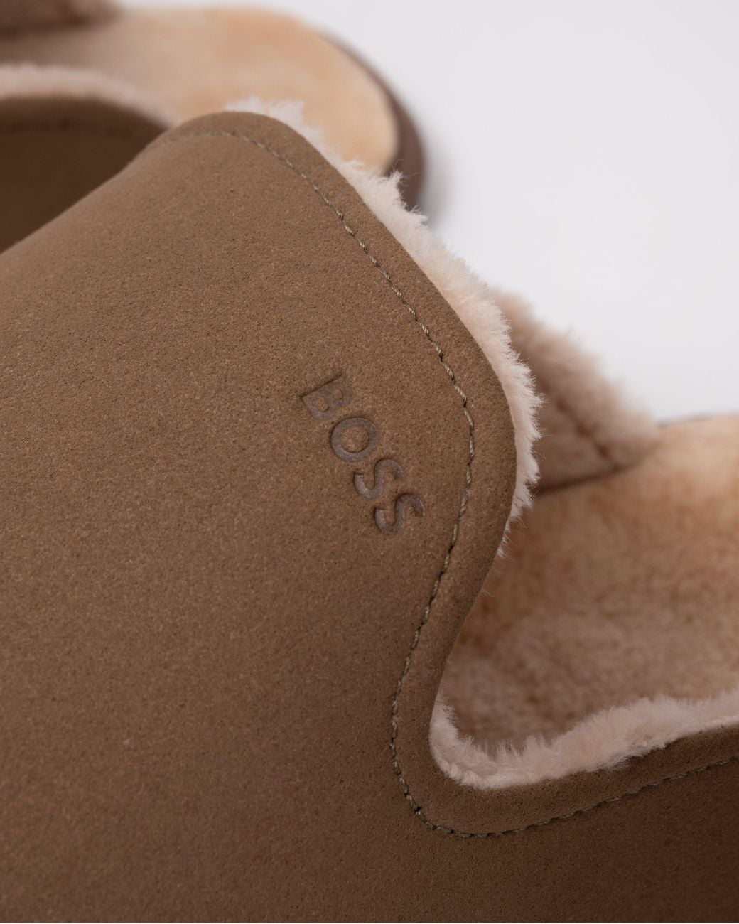 Boss Brown Shearling-Lined Slip-On Slippers With Logo Detail for men