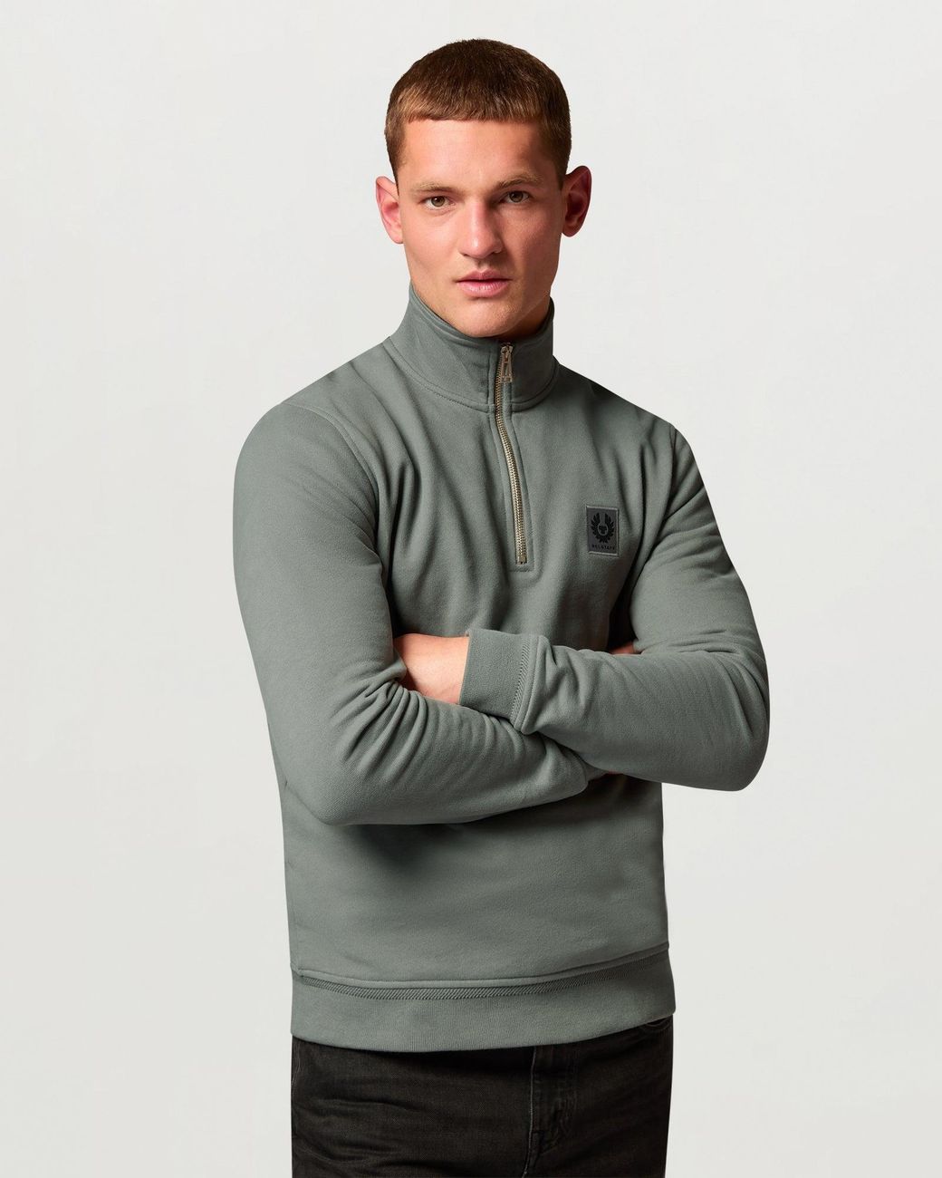 Belstaff Gray Logo Quarter Zip Sweatshirt for men