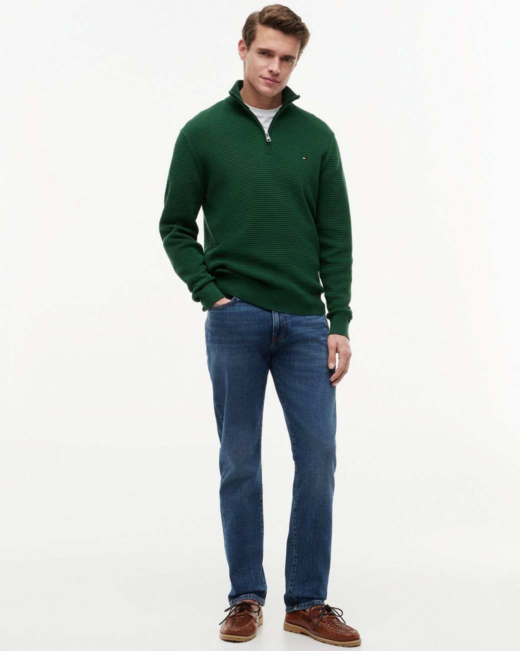 Tommy Hilfiger Green Seasonal Structure 1/4 Zip Mock Neck Sweatshirt for men