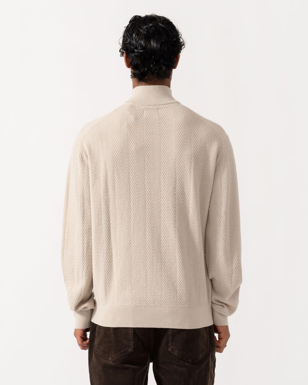 Gant Natural Herringbone Texture Half Zip Sweater for men