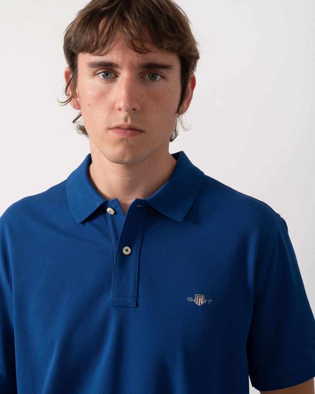 Gant Blue Regular Fit Short Sleeve Shield Logo Pique Polo for men