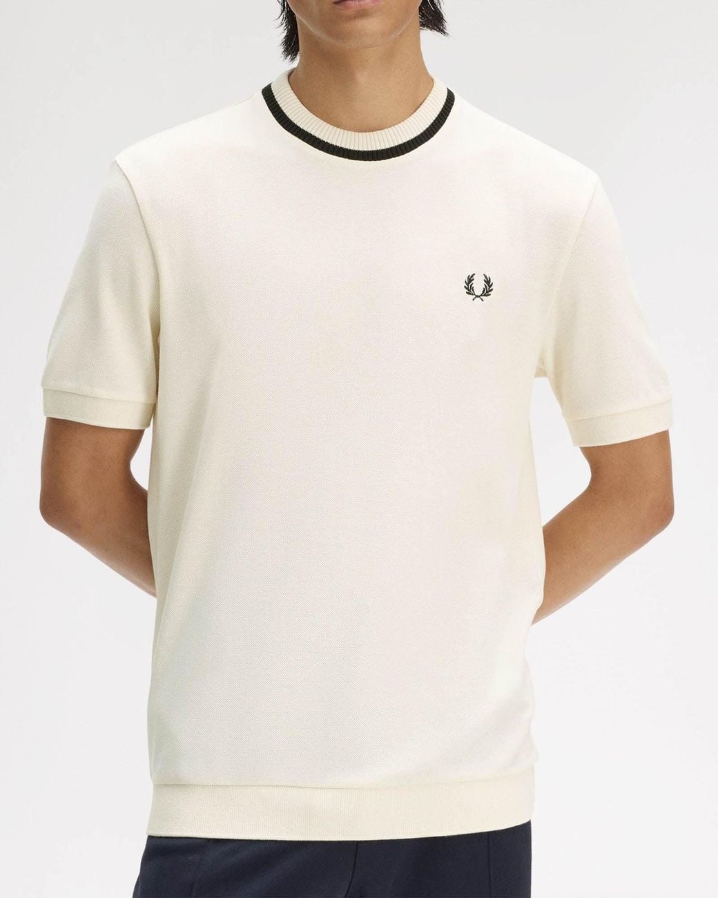 Fred Perry White Crew Neck Pique T-Shirt for men