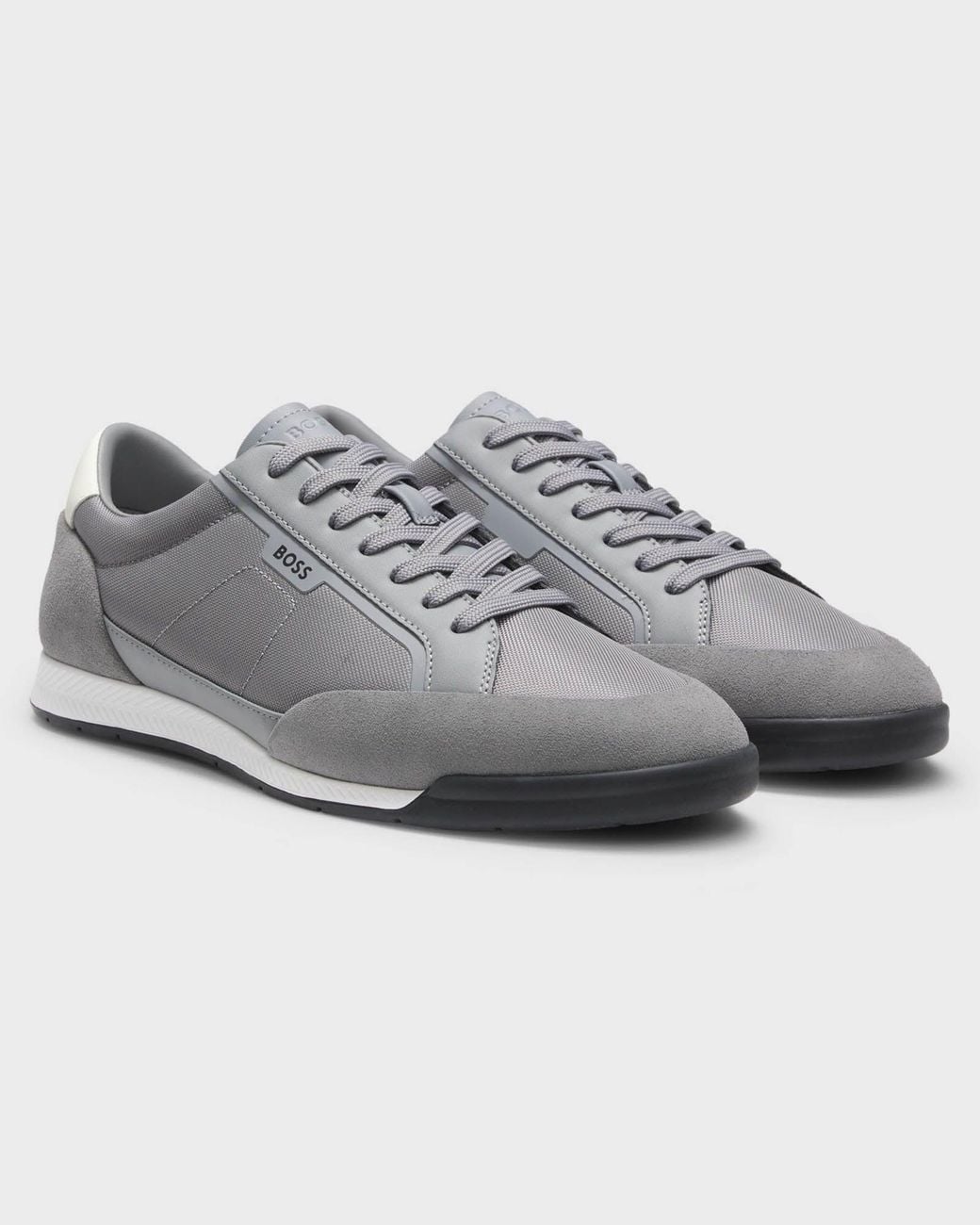 Boss Gray Nitan Suede-Trim Trainers With Ribbed Sole for men