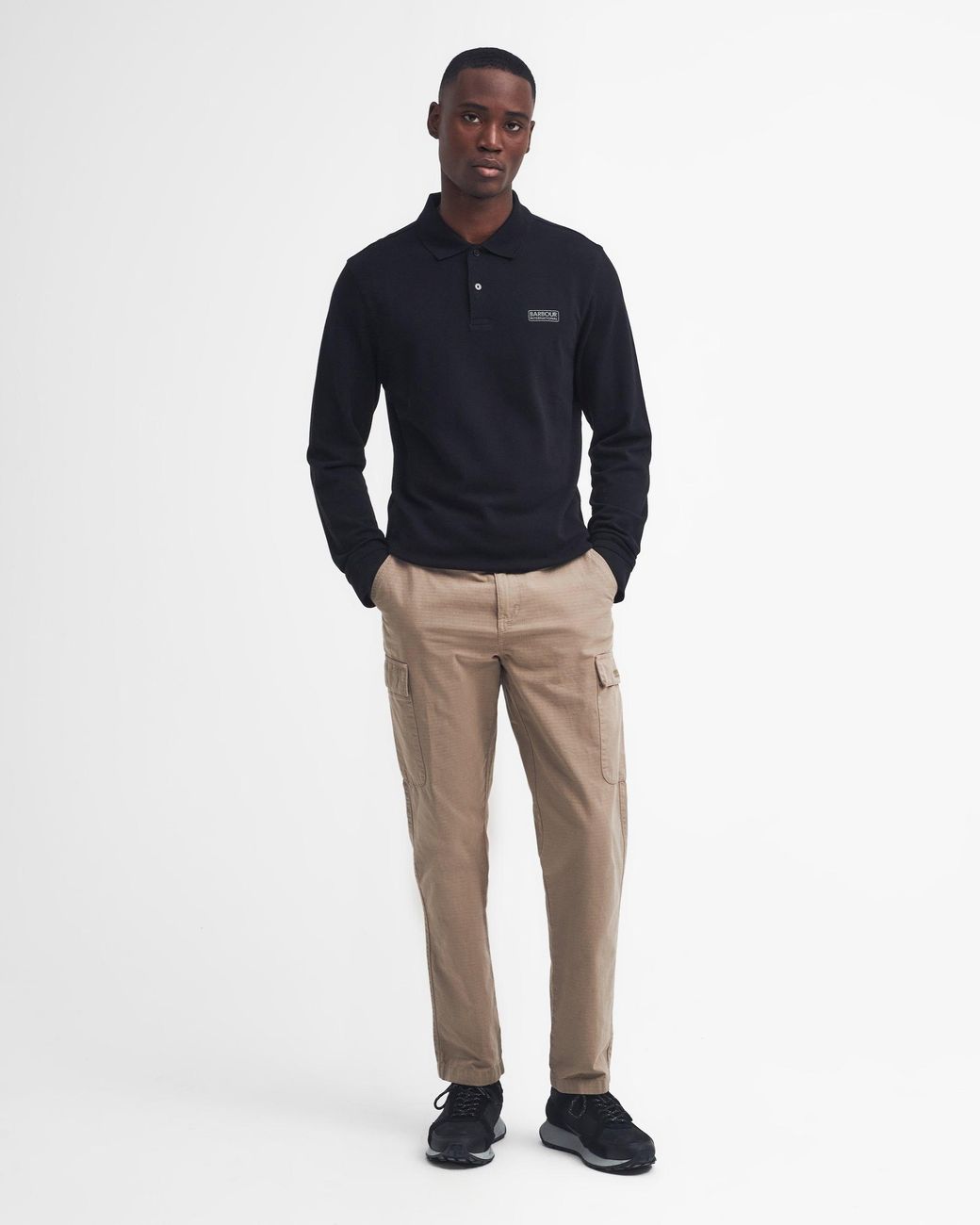 Barbour Blue Essential Long Sleeve Polo for men