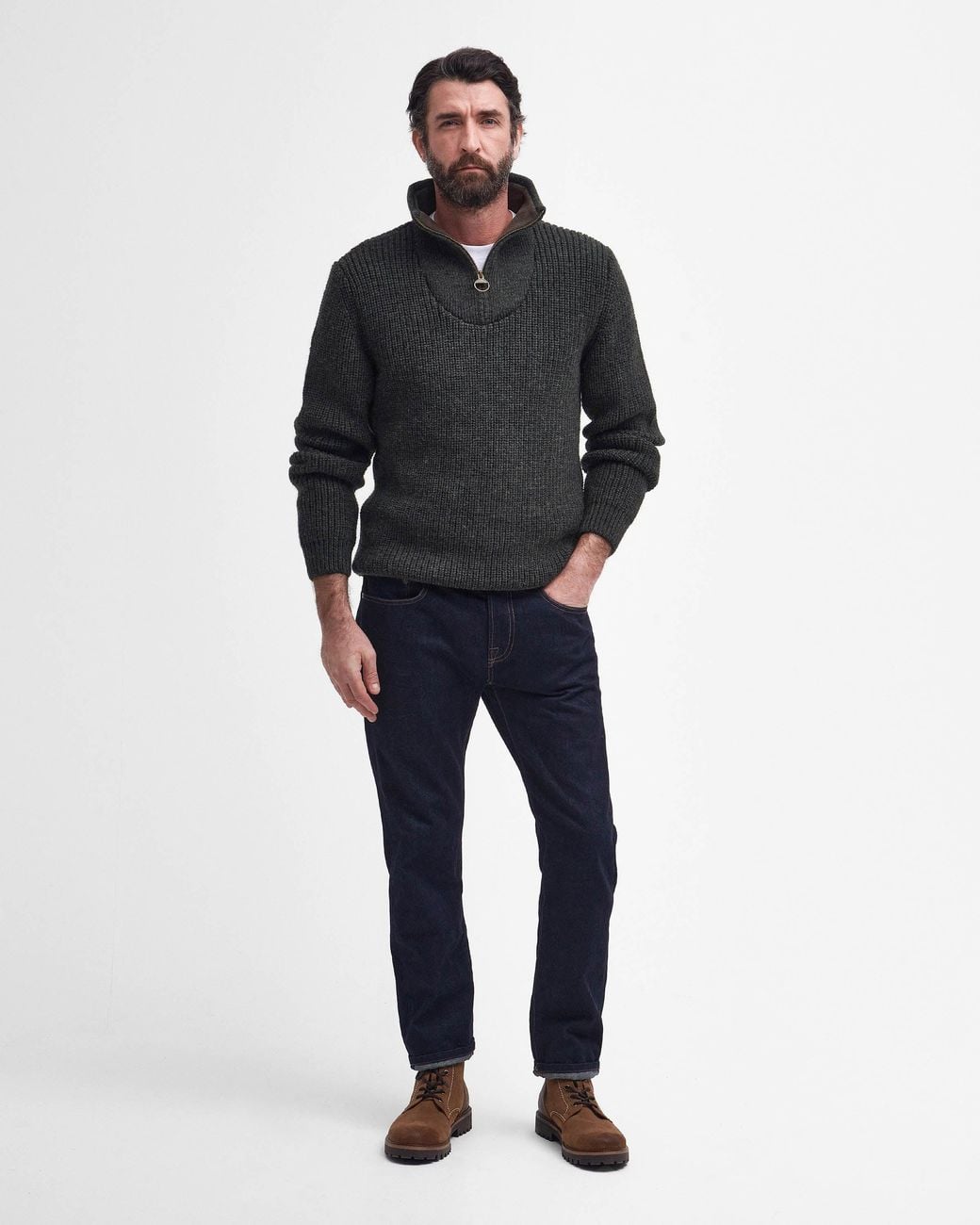 Barbour Blue New Tyne Half Zip Knitted Jumper for men