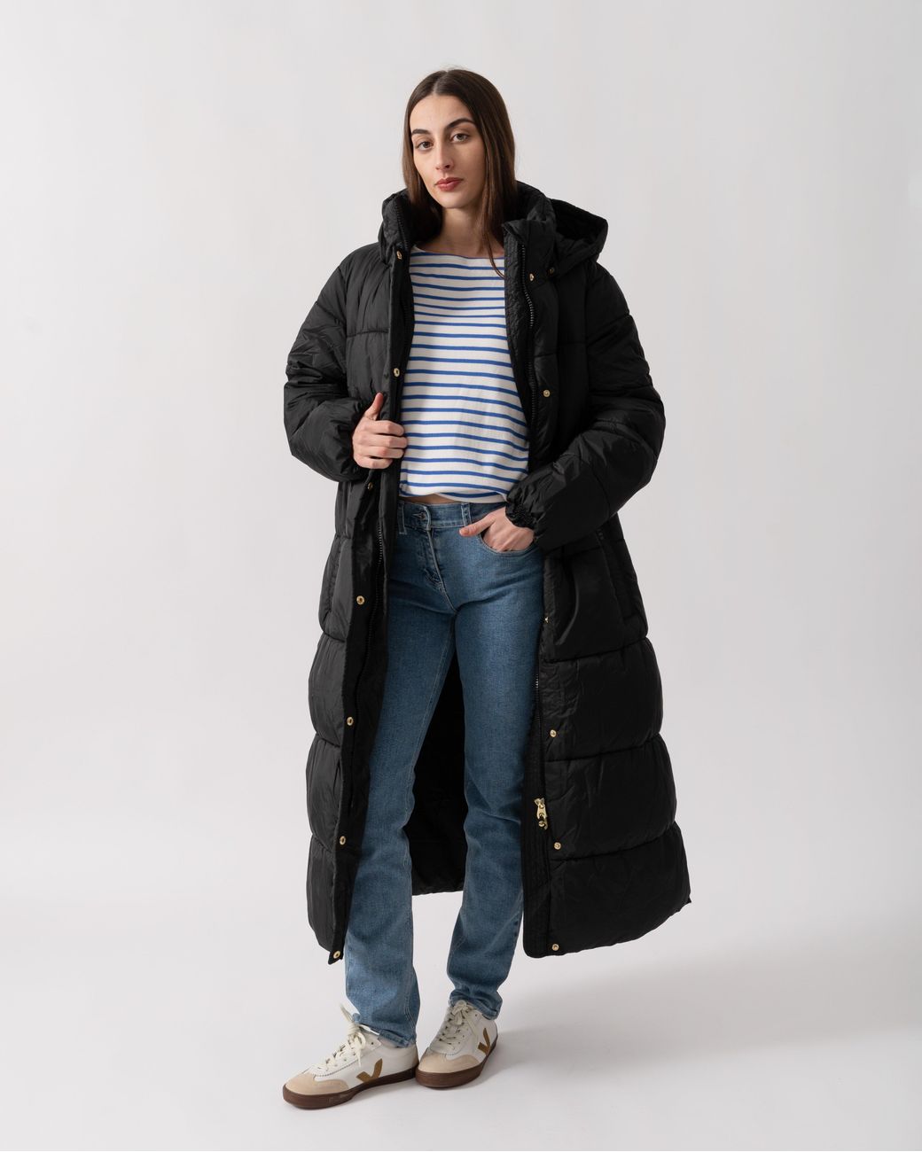 Joules Black Pitchside Long Padded Jacket
