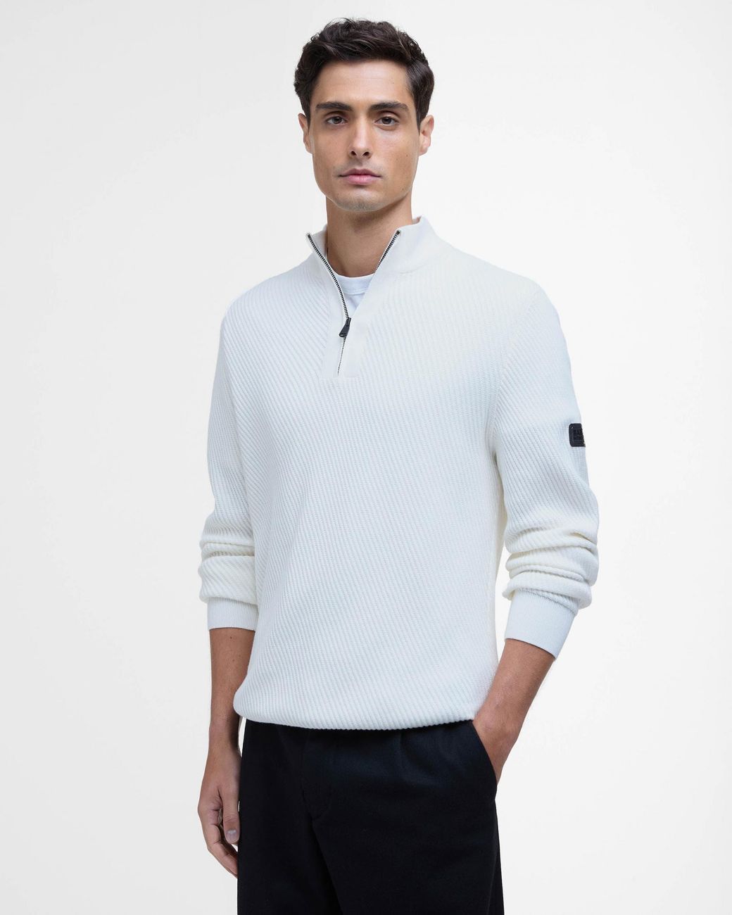 Barbour White Dune Funnel Neck Jumper for men