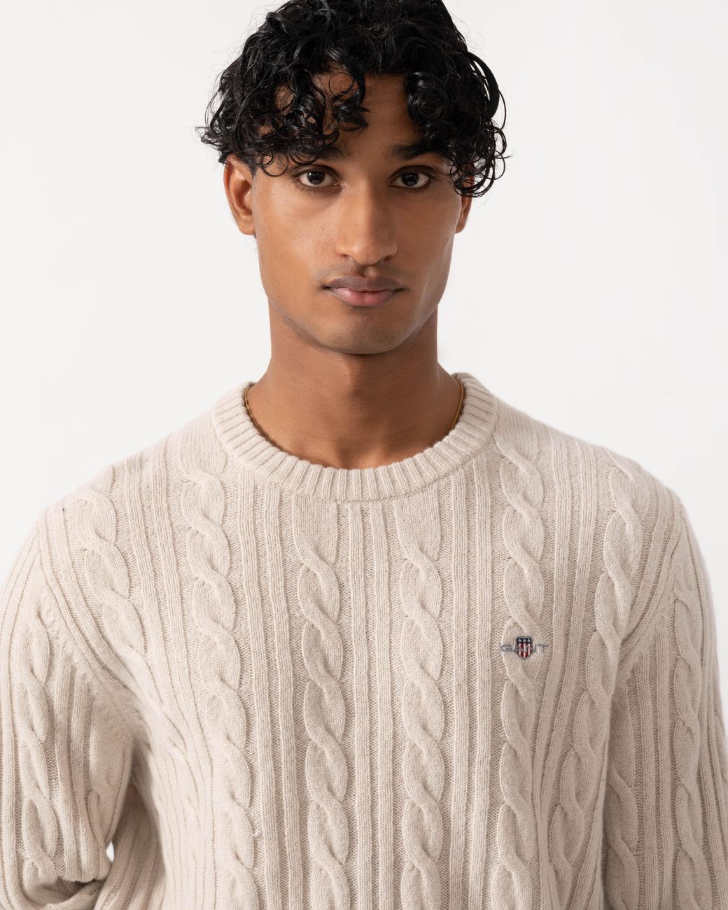 Gant Natural Lambswool Cable Crew Neck Sweater for men