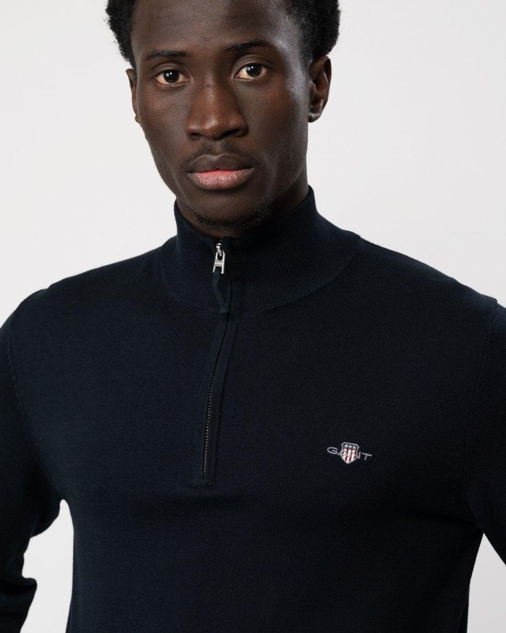 Gant Blue Classic Cotton Half Zip Jumper for men