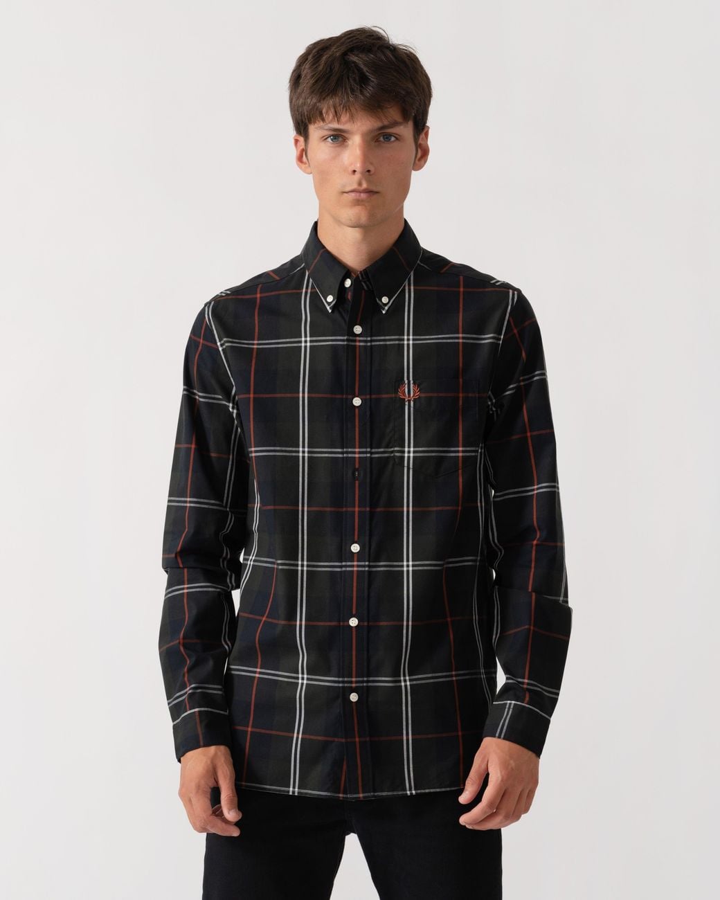 Fred Perry Black Poplin Tartan Shirt for men
