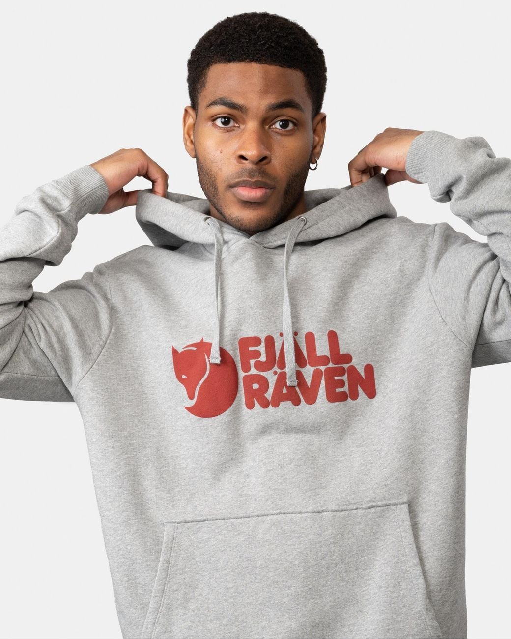 Fjallraven Gray Logo Hoodie -Melange 020-999, Size: L for men