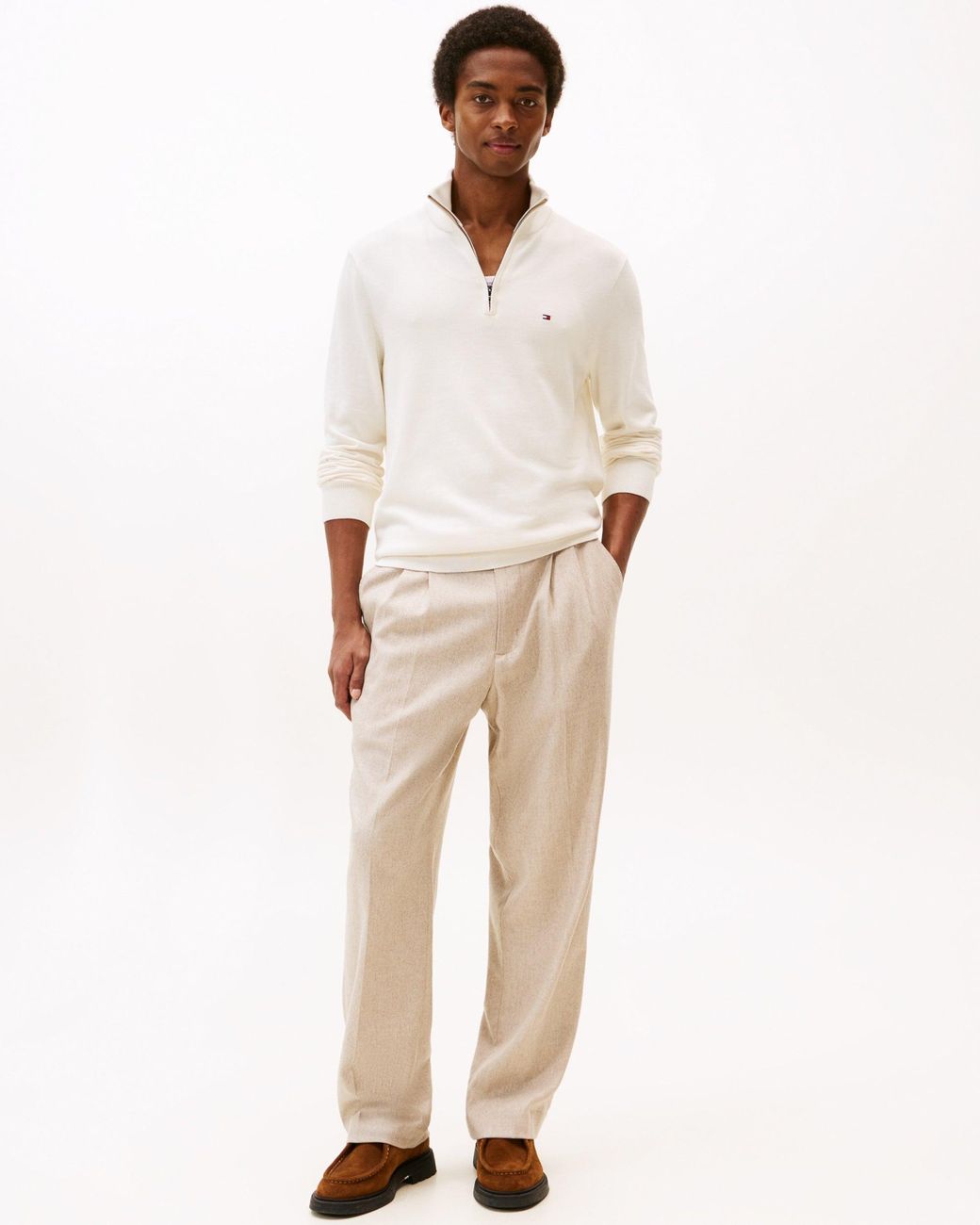 Tommy Hilfiger White Essential Cotton 1/4 Zip Mock Sweatshirt for men