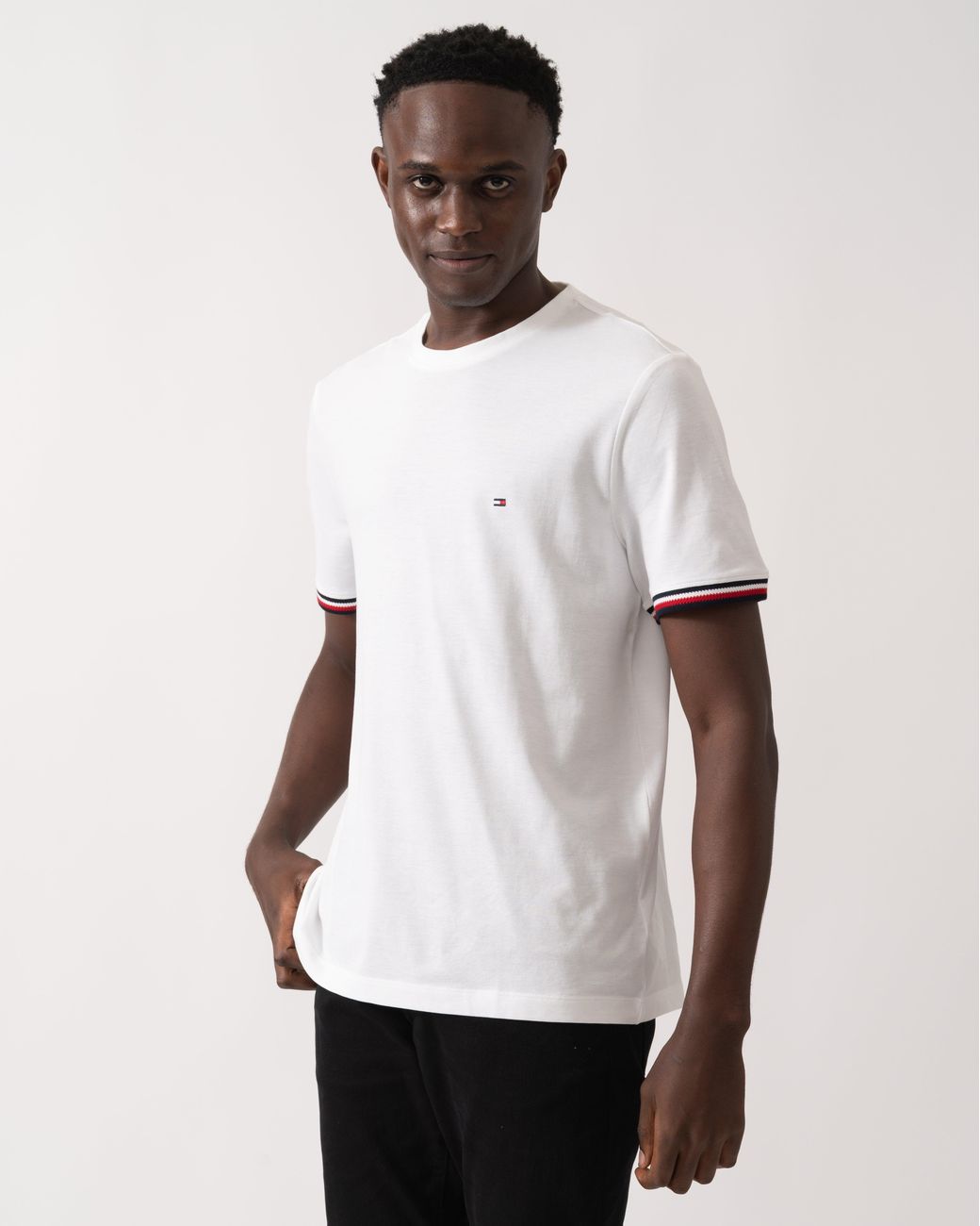 Tommy Hilfiger White Global Strip Cuff T-Shirt for men