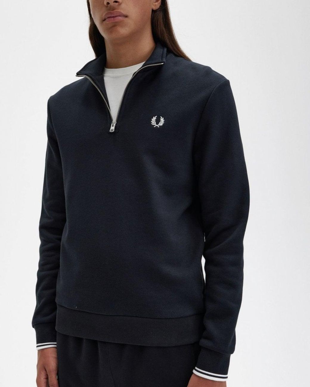 Fred Perry Blue Half Zip Sweatshirt Size: L for men
