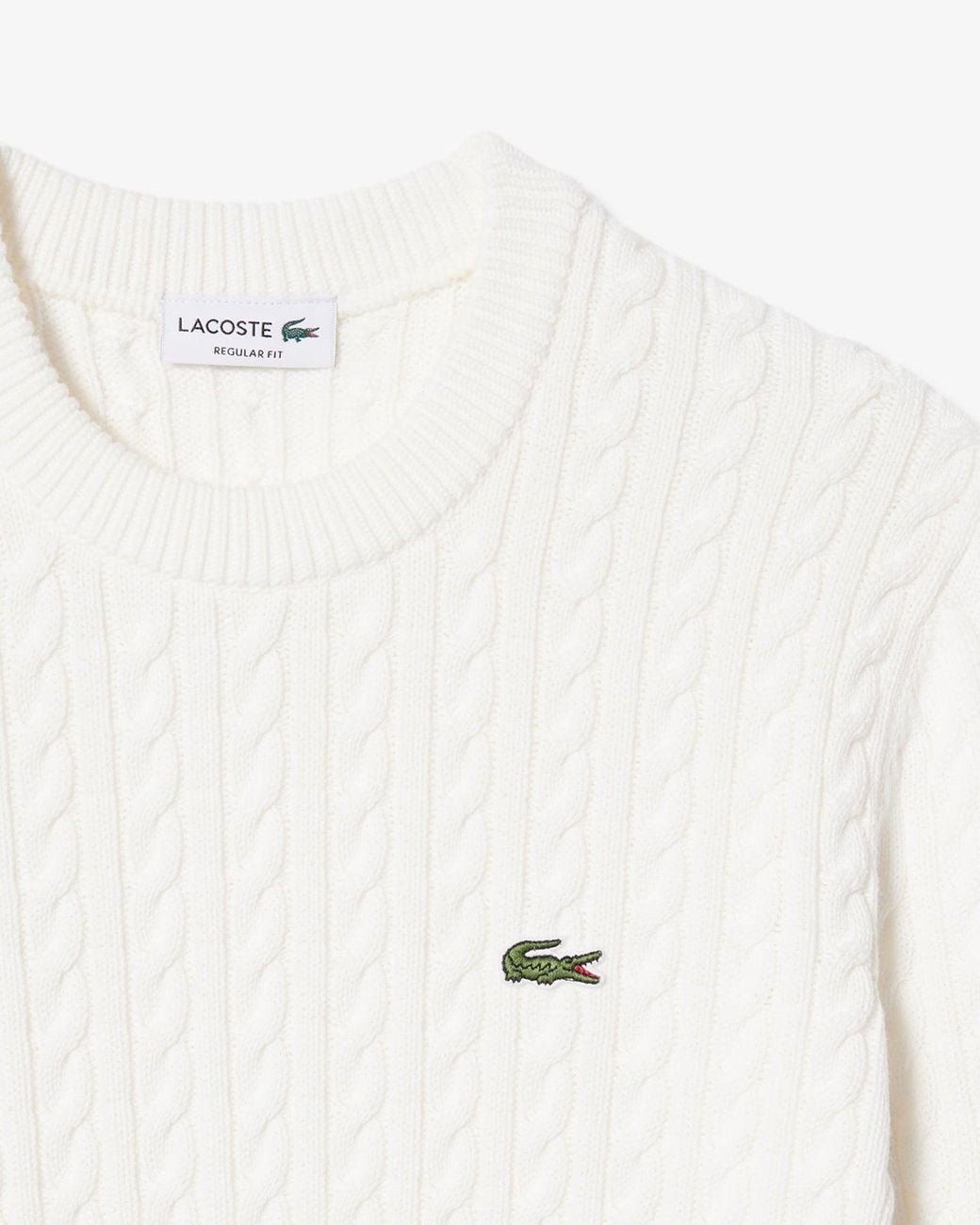 Lacoste White Cable Knit Cotton Jumper for men