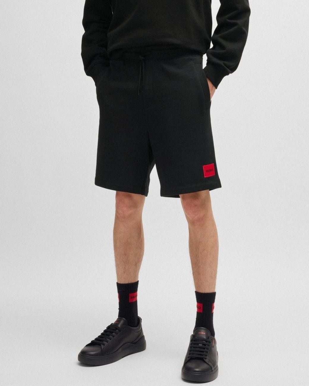 HUGO Black Diz222 Cotton Terry Shorts With Logo Label Nos Size: M for men