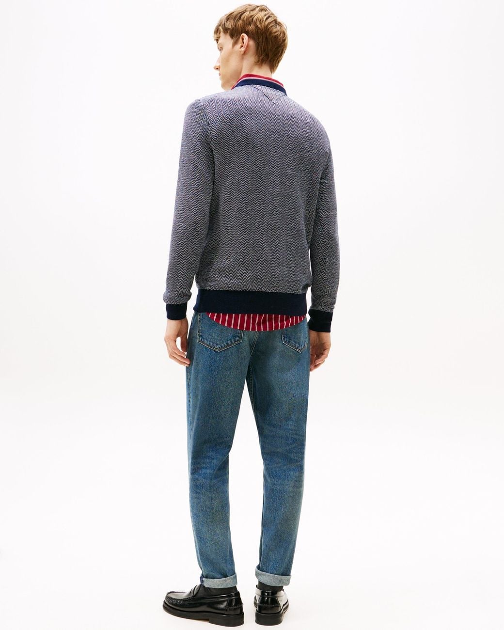 Tommy Hilfiger Gray Pima Cotton Cashmere Herringbone Crew Jumper for men